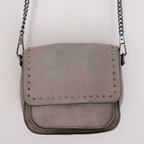 Rebecca Minkoff pebbled gray crossbody purse with studs/chain